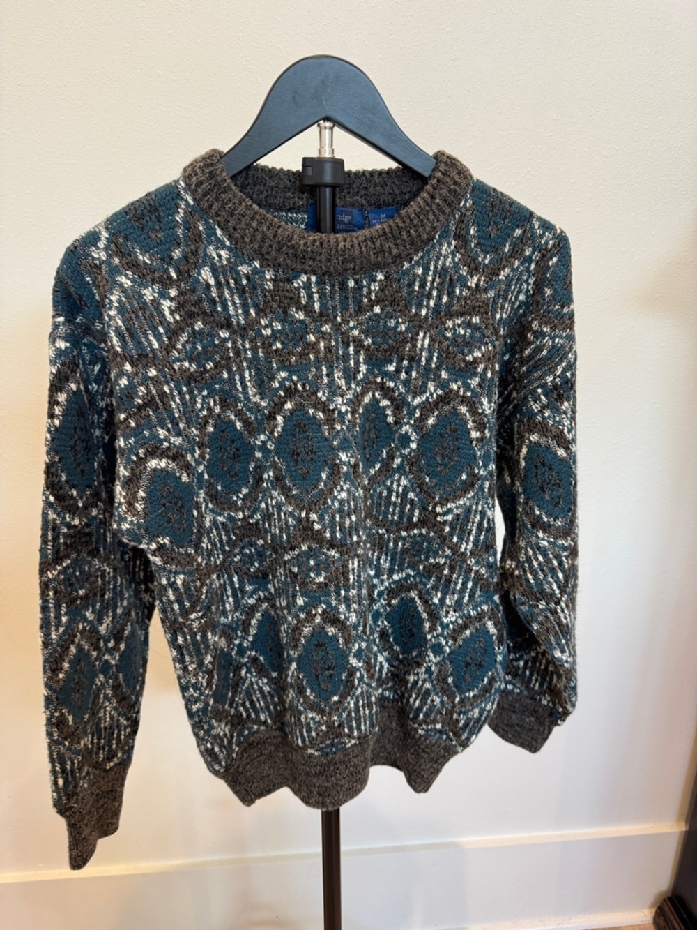 Classic Crewneck Sweater in Teal and Charcoal